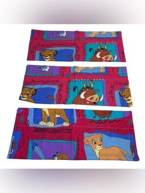 Vtg Disney THE LION KING Curtains 3 Panels 39 x 65" Simba Nala Pumbaa Timon 80s